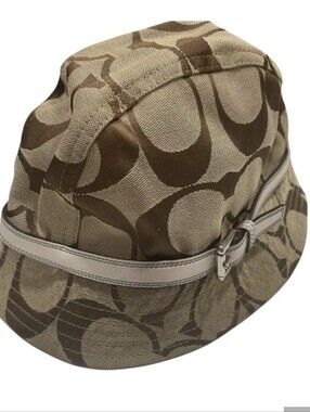 Coach Brown & Tan Signature Bucket Hat with Buckle Band, Size M/L